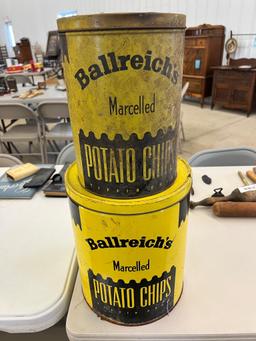 Potato chip cans 2 total , largest 12"
