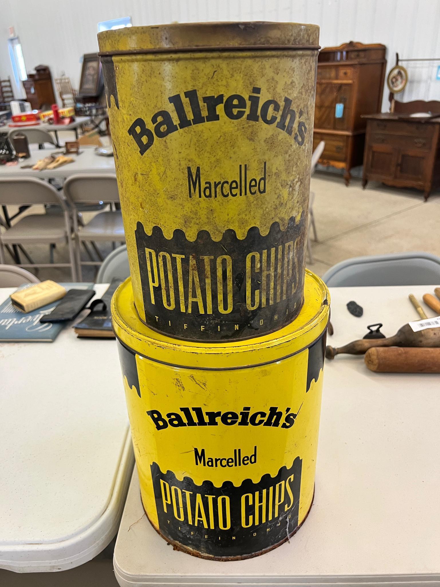Potato chip cans 2 total , largest 12"