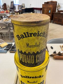 Potato chip cans 2 total , largest 12"