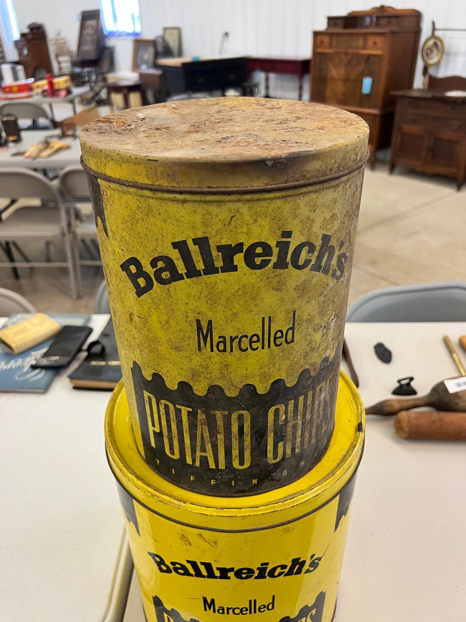 Potato chip cans 2 total , largest 12"