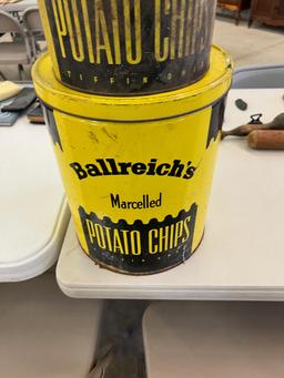 Potato chip cans 2 total , largest 12"