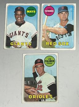 1969 Topps lot of 3,  Willie Mays, Carl Yaz Yastrzemski, and Jim Palmer