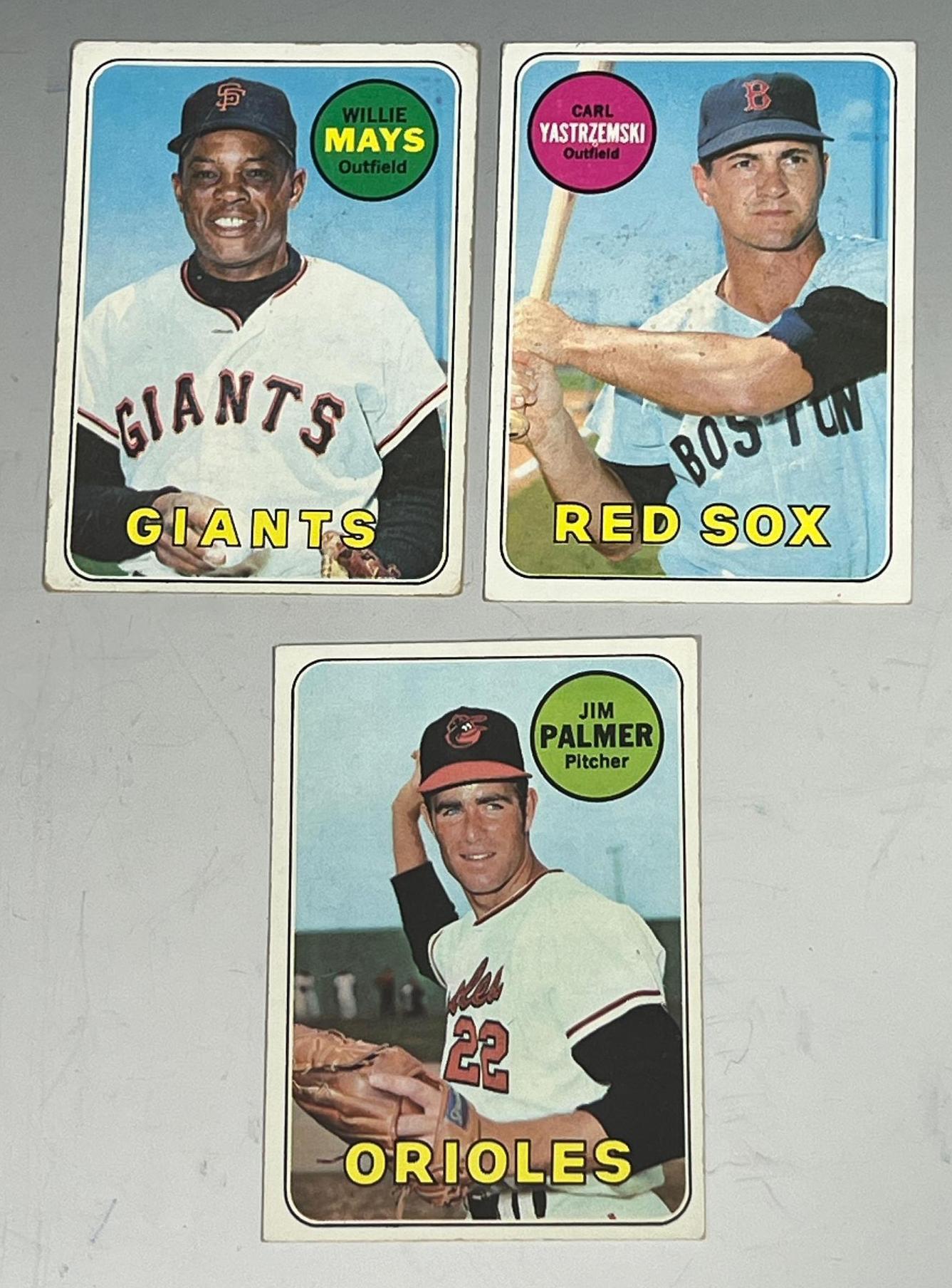1969 Topps lot of 3,  Willie Mays, Carl Yaz Yastrzemski, and Jim Palmer