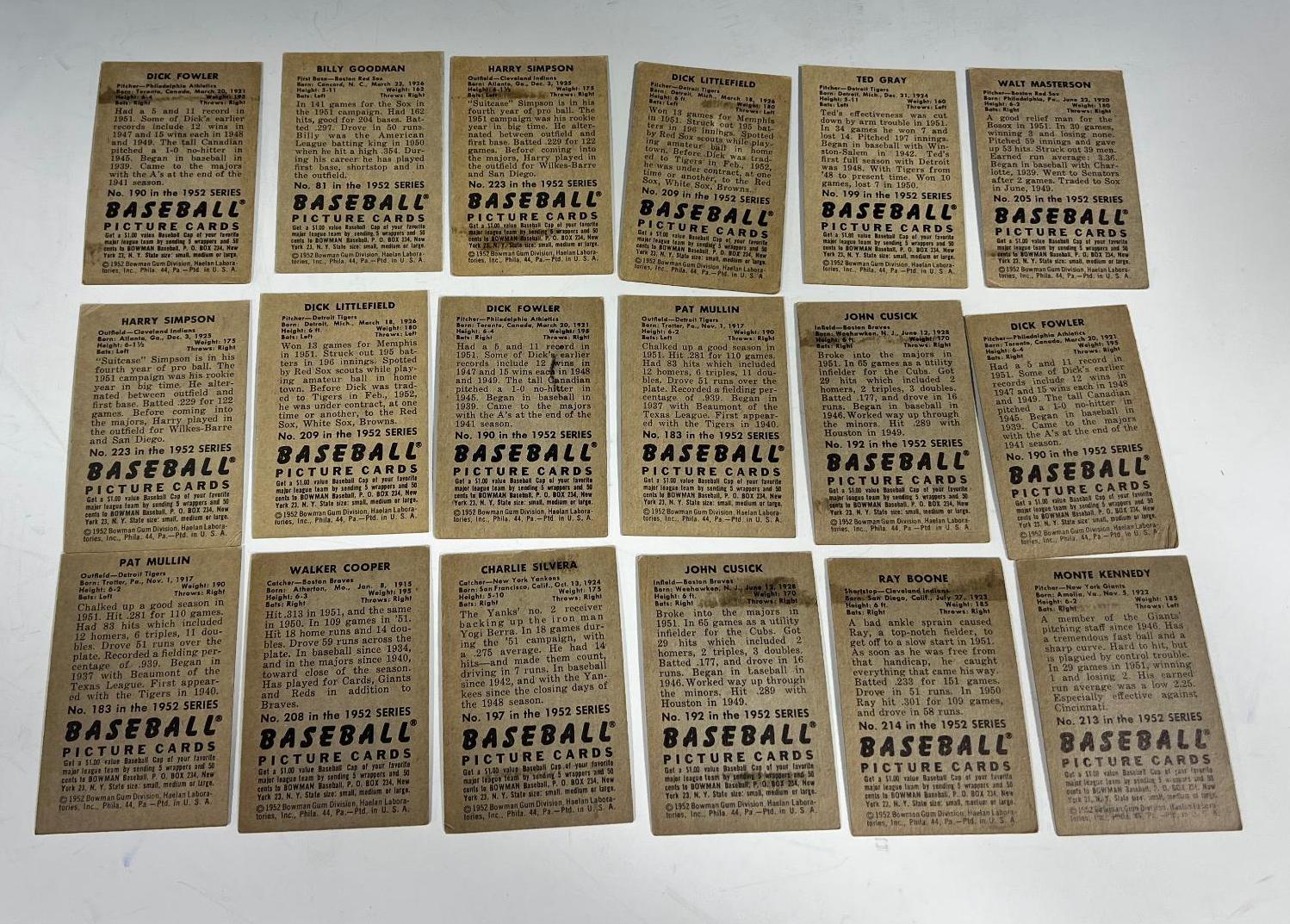 1952 Bowman Baseball lot of 18 see list below