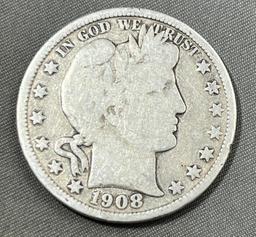 1908-D Barber Half Dollar, 90% Silver