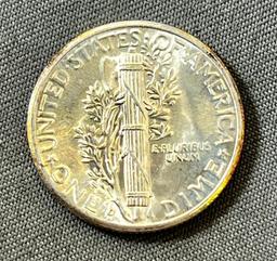 1944-D Mercury Dime, BU, Split Bands
