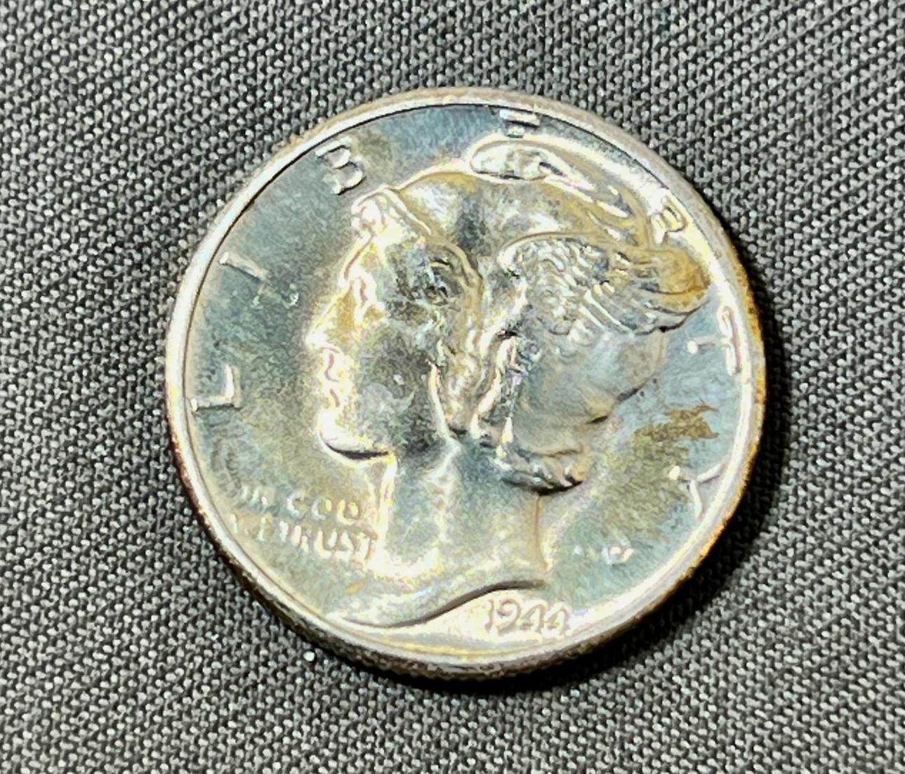 1944-D Mercury Dime, BU, Split Bands