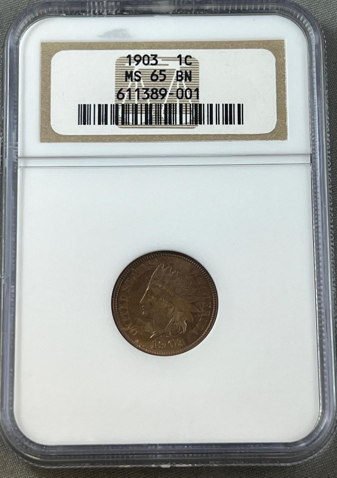 1903 US Indianhead Cent in MS65 BN NGC Holder