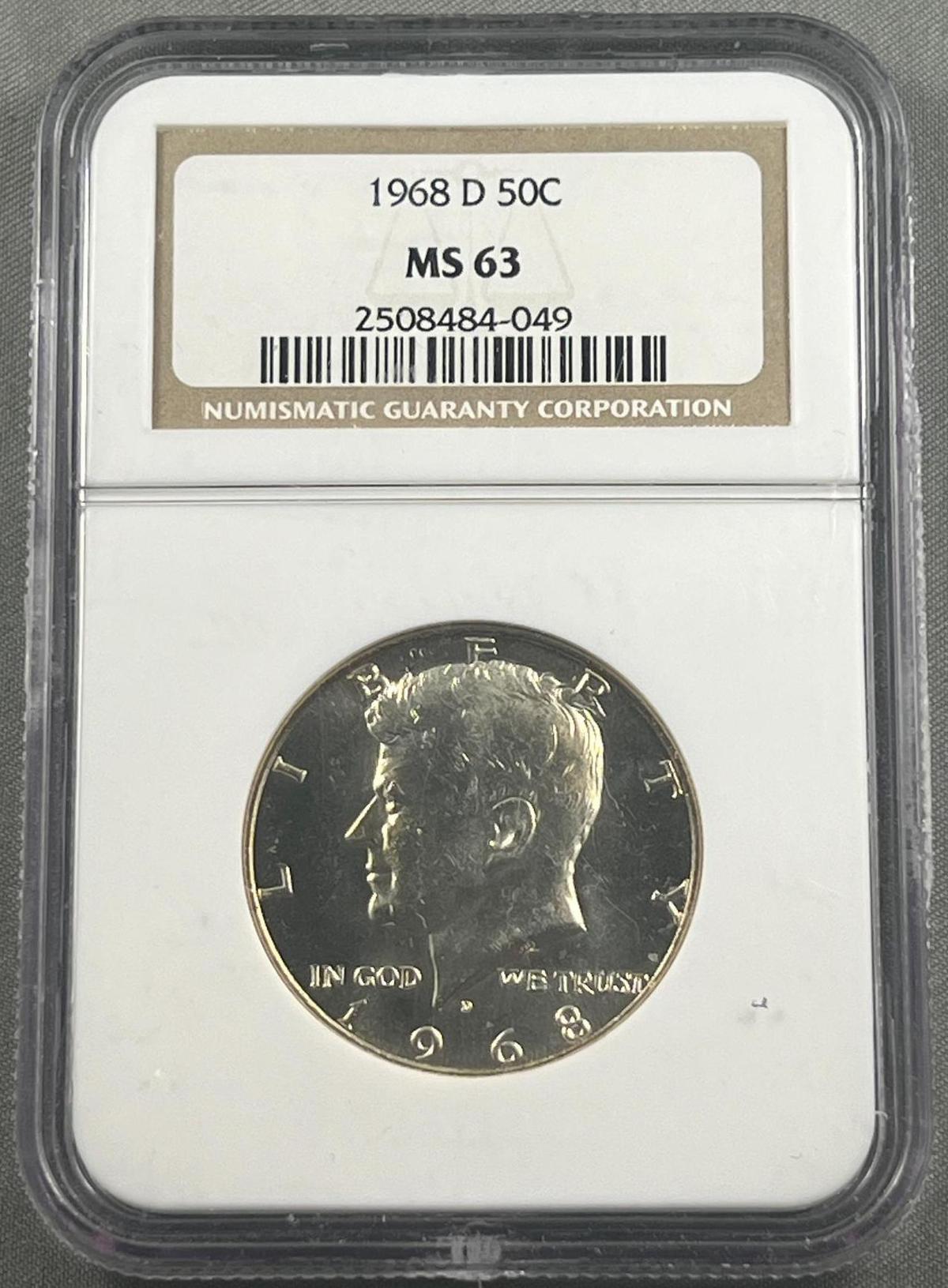 1968-D Kennedy Half Dollar in MS63 holder