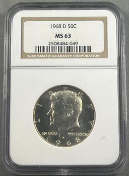 1968-D Kennedy Half Dollar in MS63 holder