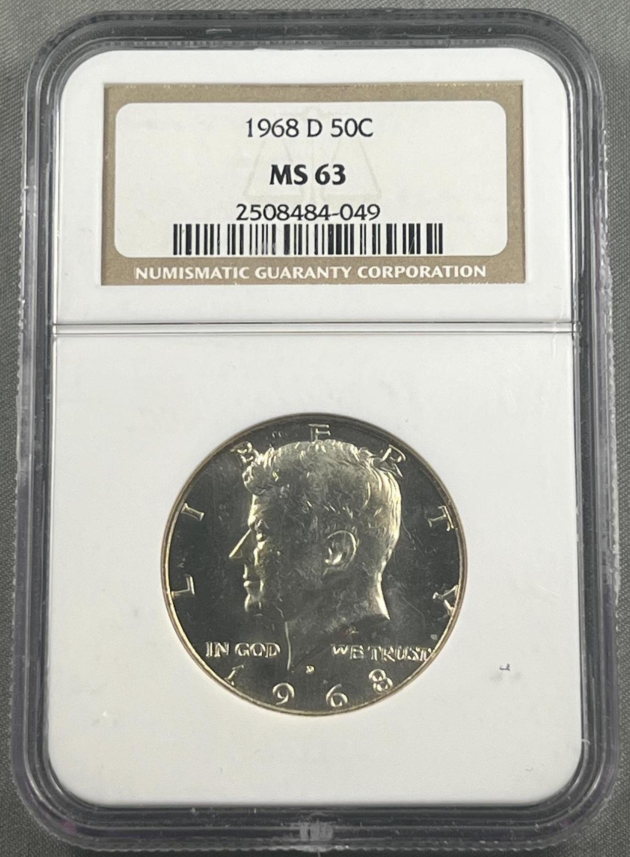 1968-D Kennedy Half Dollar in MS63 holder