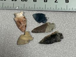 Arrowheads lot of 5 colorful Ohio points