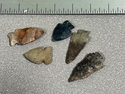 Arrowheads lot of 5 colorful Ohio points