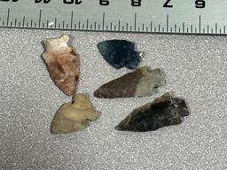 Arrowheads lot of 5 colorful Ohio points