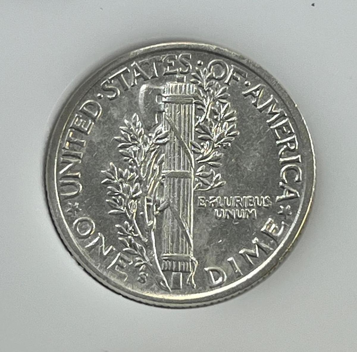 1942-S Mercury Dime, UNC, 90% silver
