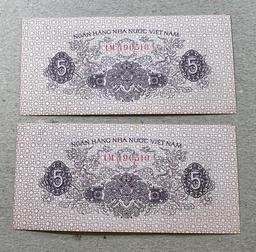 2- 1958 N. Vietnam 5 XU Banknotes, UNC, sells times the money