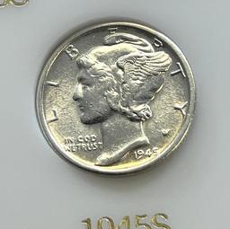 1945-S US Mercury Dime, 90% Silver