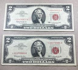 2- 1963 Red Seal $2.00 STAR Notes, sells times the money