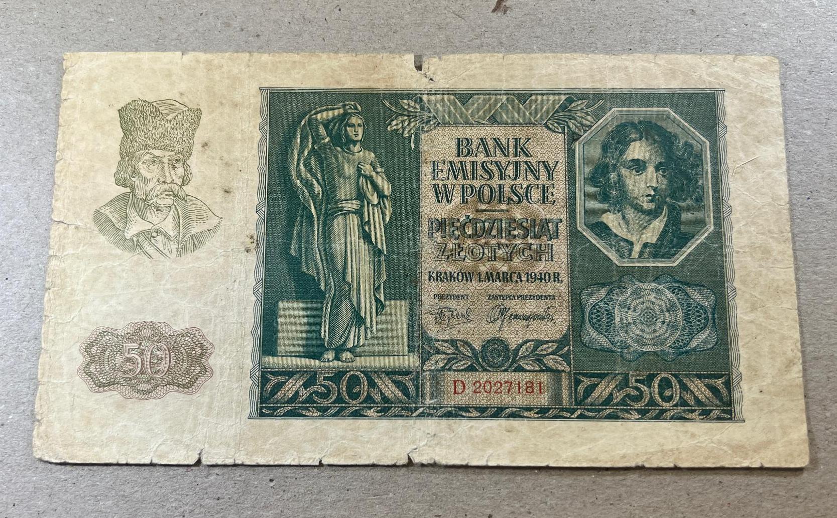 1940 Poland 50 Zoltych banknote