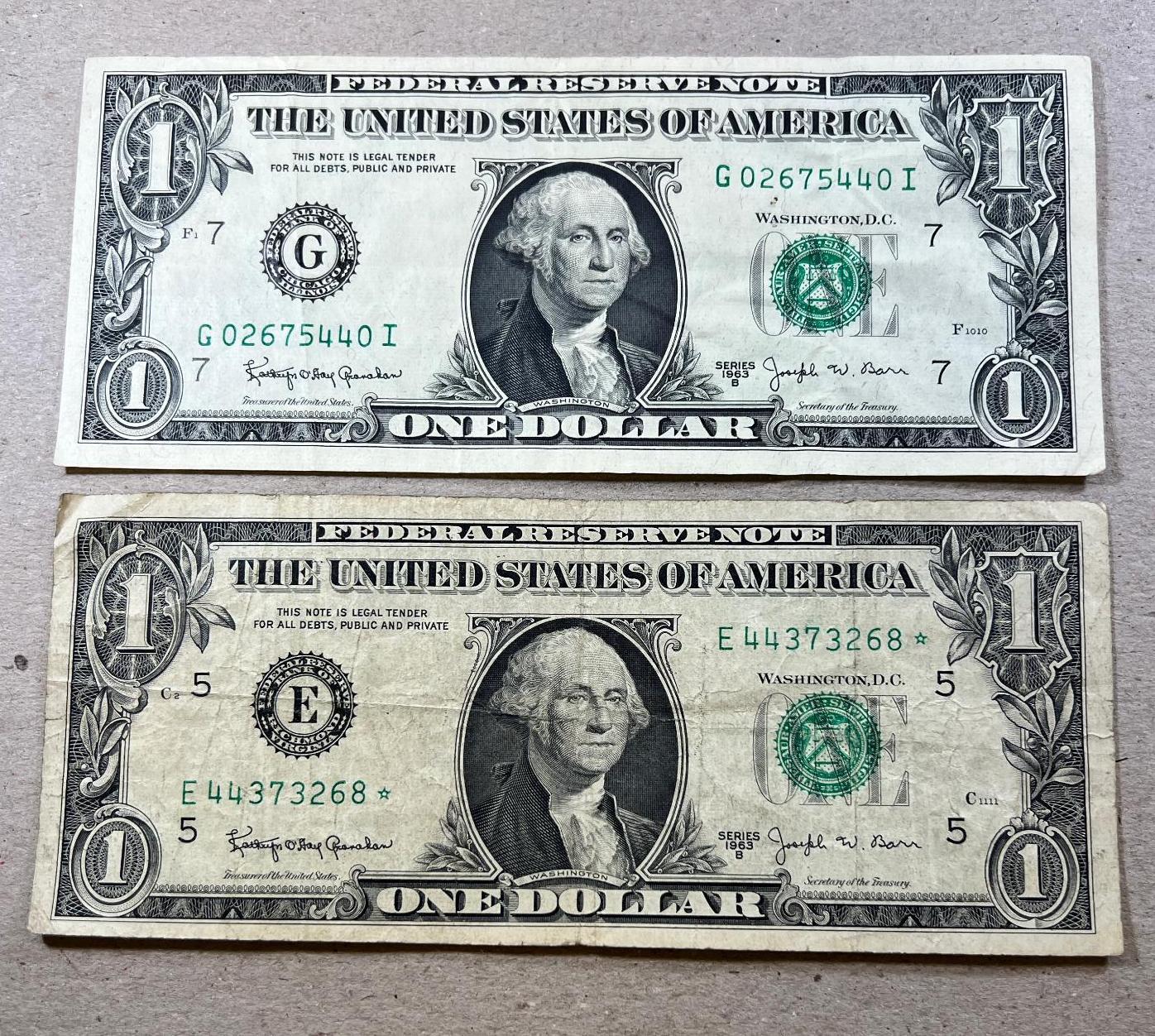 2- 1963 Barr Notes, SELLS TIMES THE MONEY, one is a star note