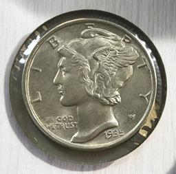 1935 US Mercury Dime, 90% Silver