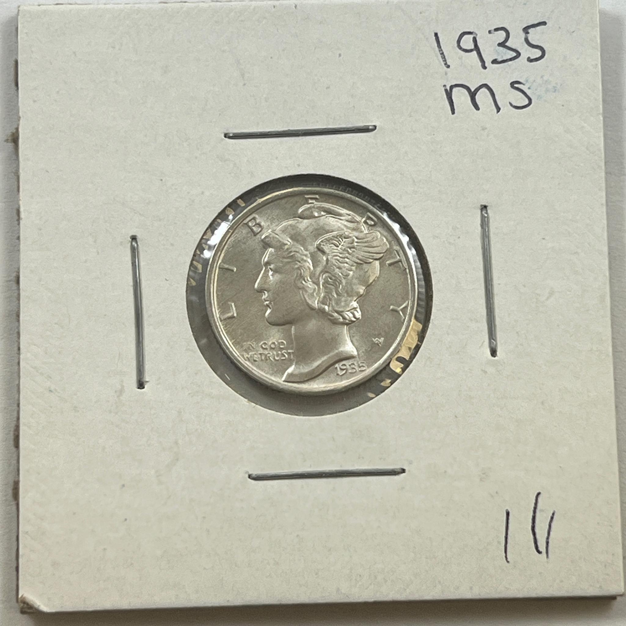 1935 US Mercury Dime, 90% Silver