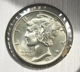 1939-S US Mercury Dime, 90% Silver
