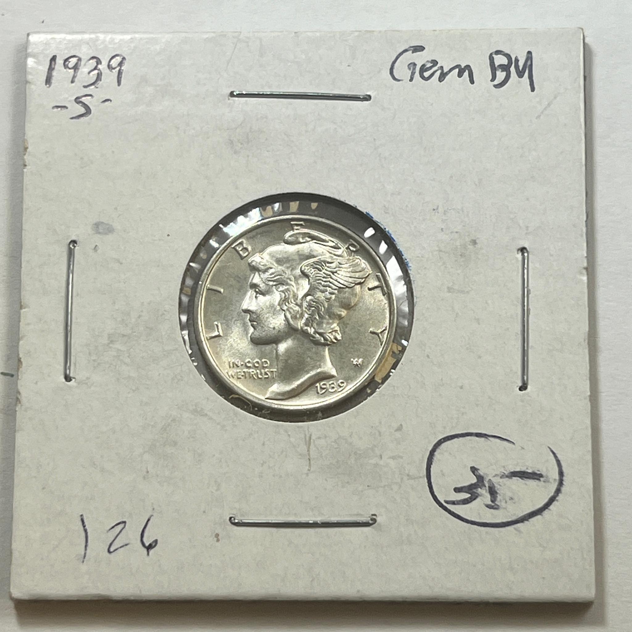 1939-S US Mercury Dime, 90% Silver