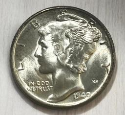 1940 US Mercury Dime, 90% Silver