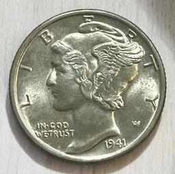 1941 US Mercury Dime, 90% Silver