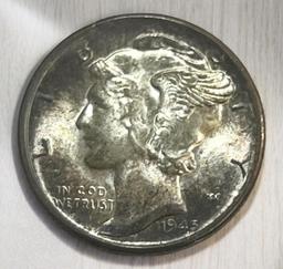1945-S US Mercury Dime, 90% Silver