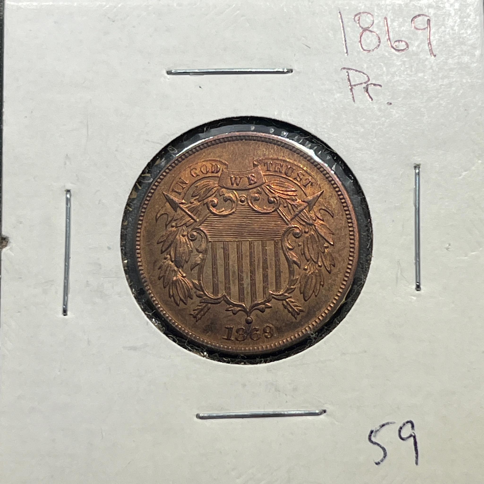 1869 US 2 Cent Piece, Appears Proof, see pics!