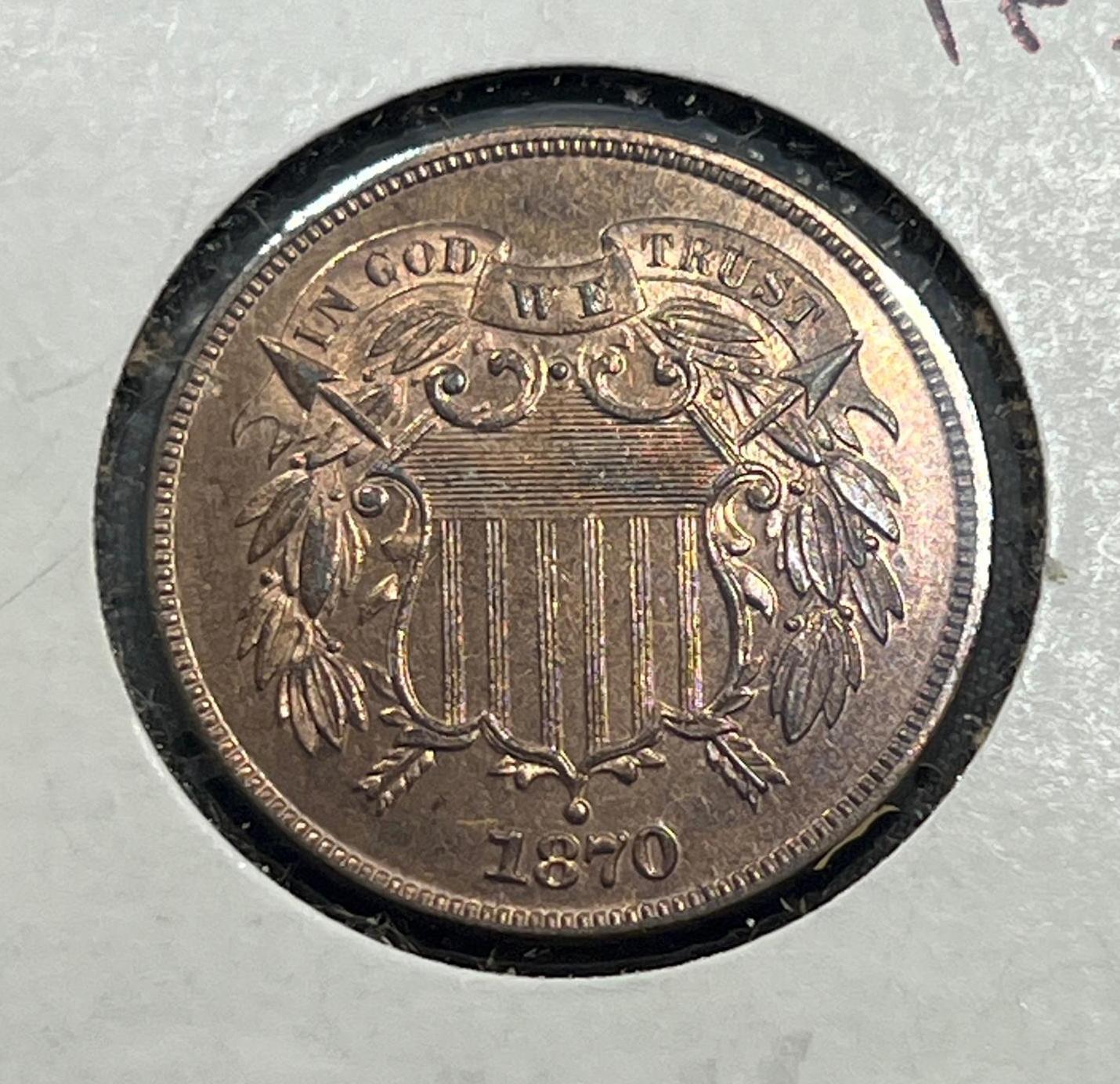 1870 Proof US 2 Cent Piece w/ ANACS Certificate included, see note below