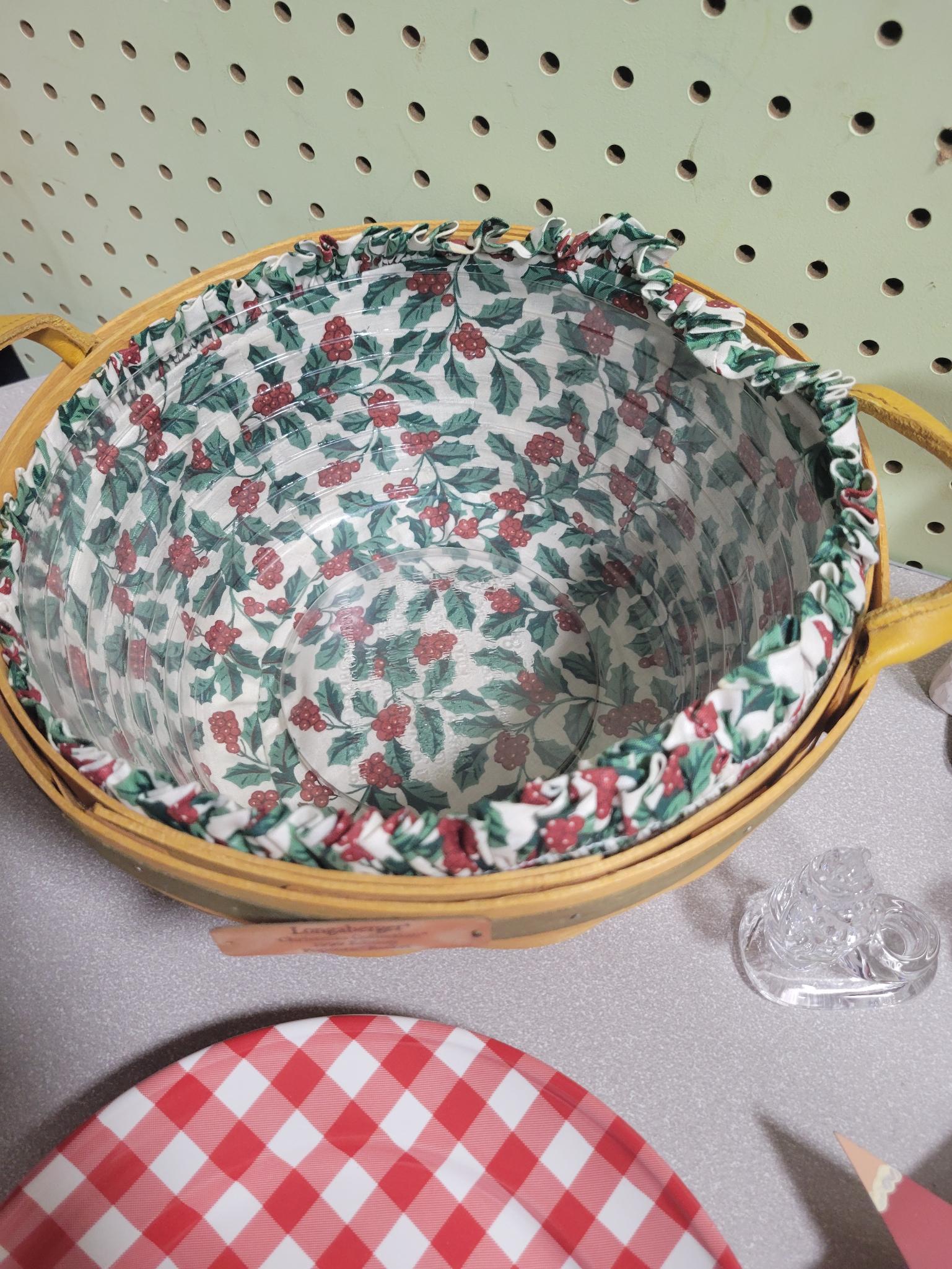 2 Longaberger baskets, 4 plates, 4 snowman ornaments and more
