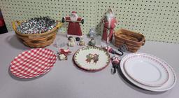 2 Longaberger baskets, 4 plates, 4 snowman ornaments and more