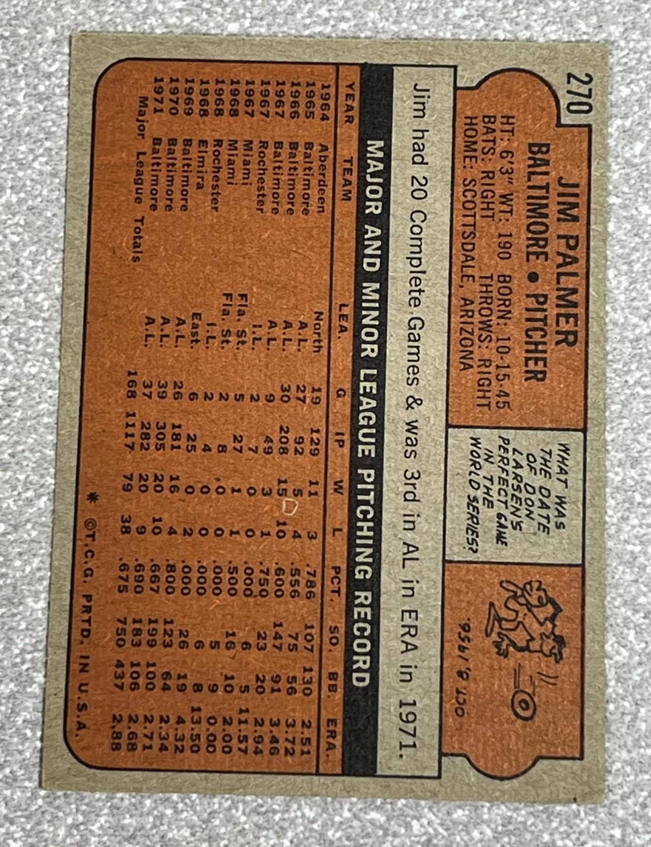 1972 Topps Jim Palmer
