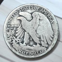 1918-D Reverse US Walking Liberty Half Dollar, 90% Silver