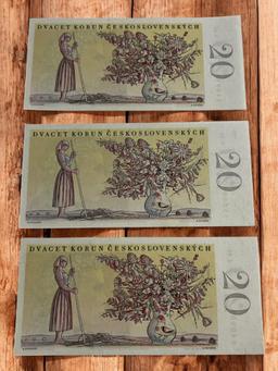 3- 1949 Czechoslovakia 20 Korun Banknotes