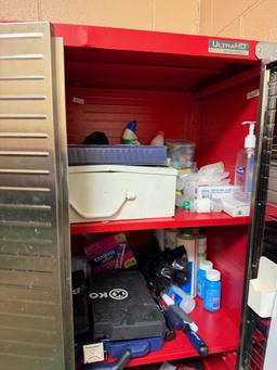 Cabinet 6 ft tall on casters, contents not included, no keys