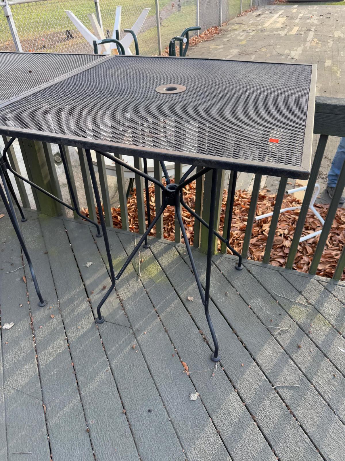 High Top Iron Table top is 36" x 36", 41" tall w/ umbrella hole