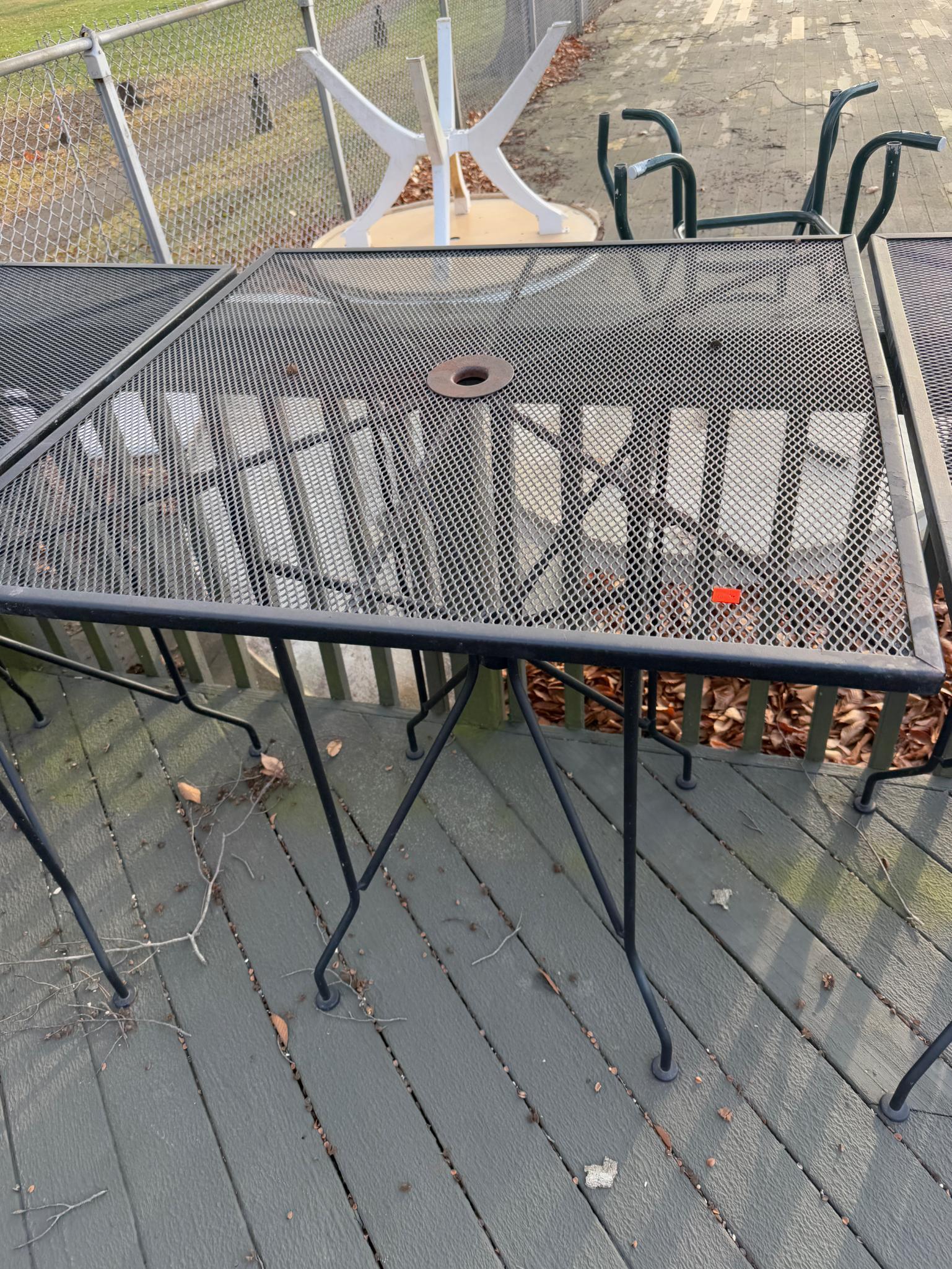 High Top Iron Table top is 36" x 36", 41" tall w/ umbrella hole