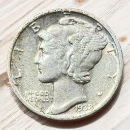 1938 Mercury Dime, 90% silver