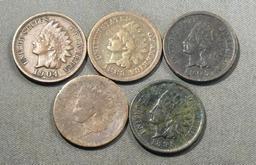 5- Indianhead Cents, various dates