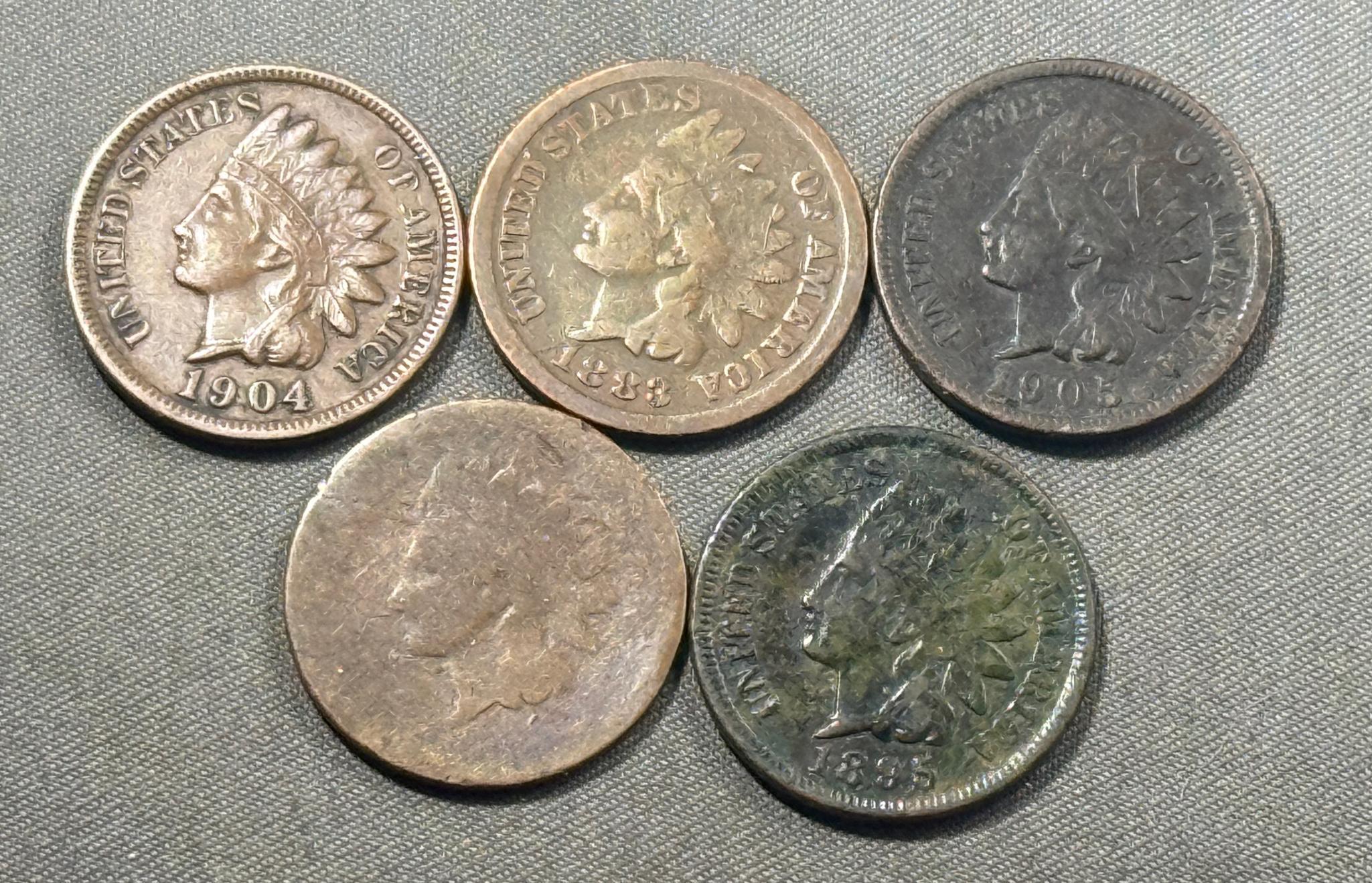 5- Indianhead Cents, various dates