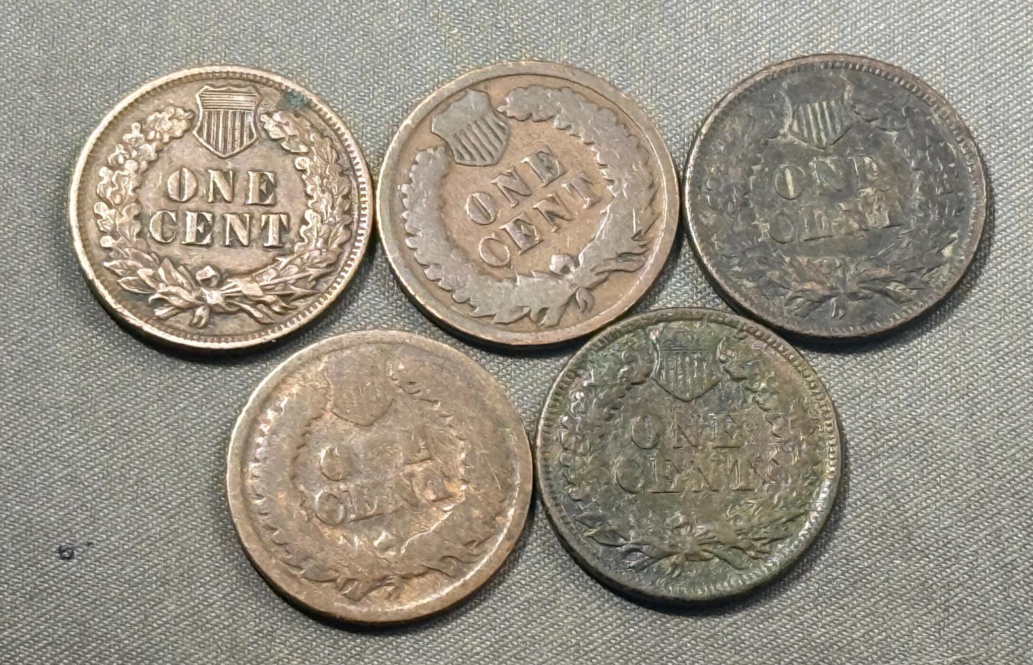 5- Indianhead Cents, various dates