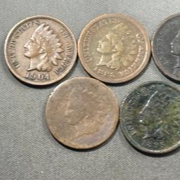 5- Indianhead Cents, various dates