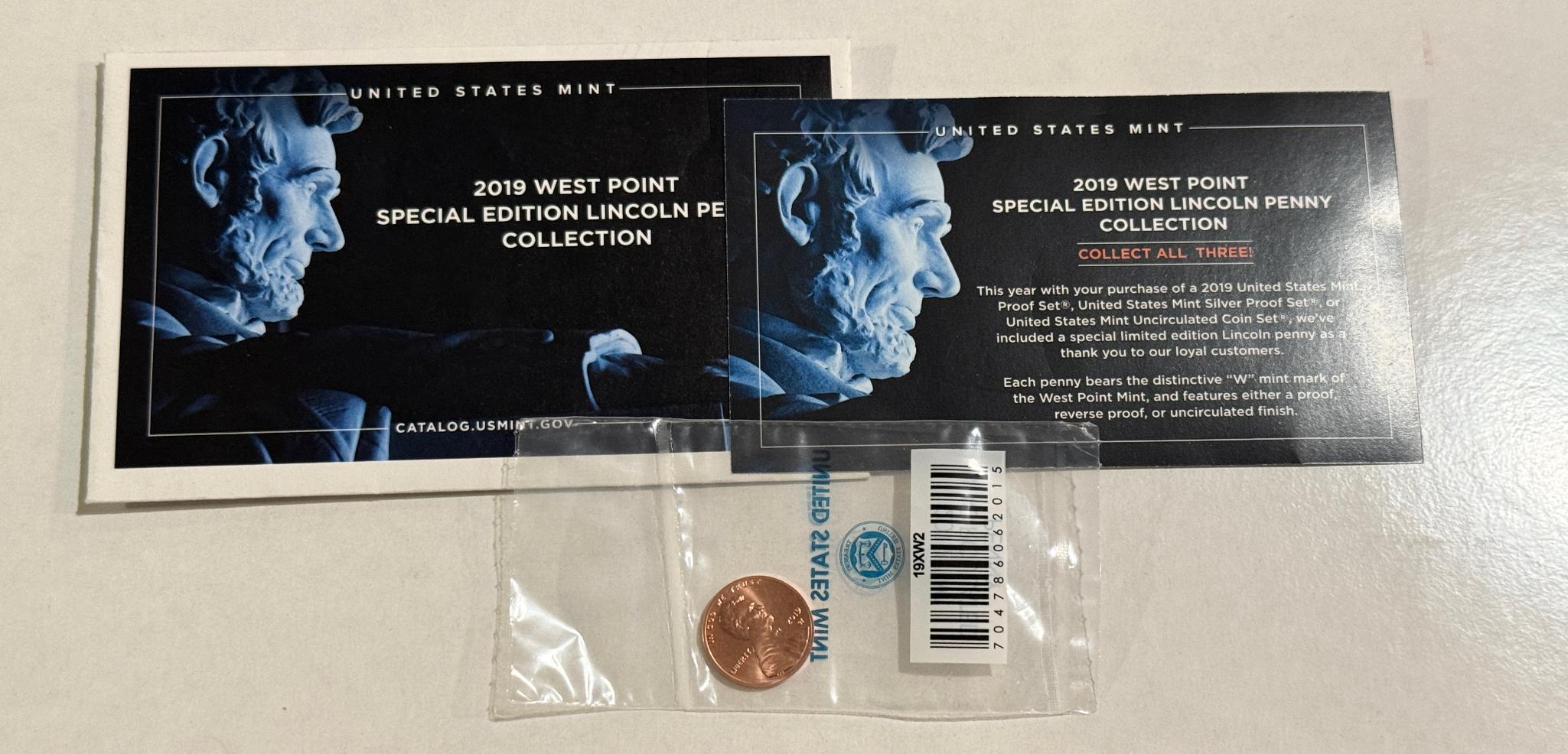 2019-W West Point Special Edition Lincoln Cent w/ Mint Enevelope