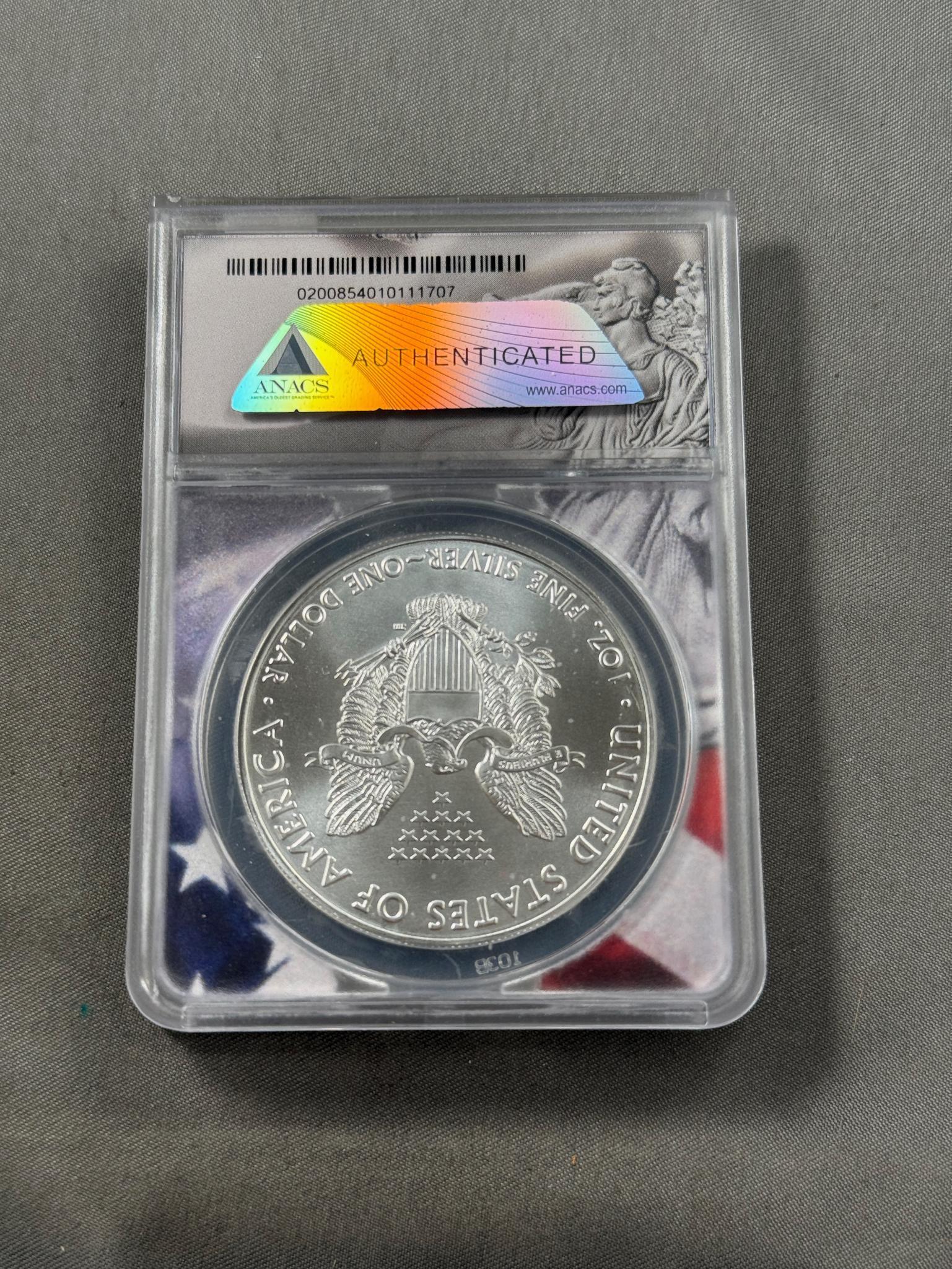 2021 US Silver Eagle, .999 Fine Silver, Type 1 in ANACS MS70 Holder