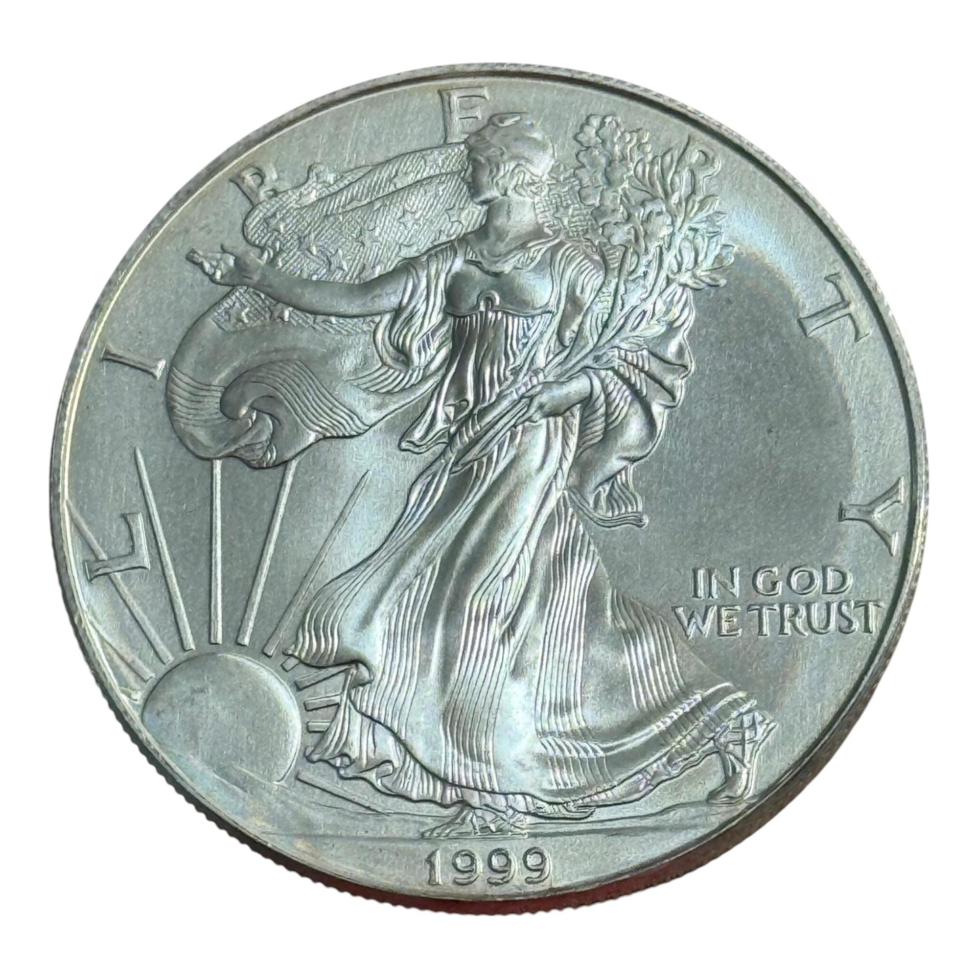 1999 US Silver Eagle Dollar Coin, .999 Fine Silver
