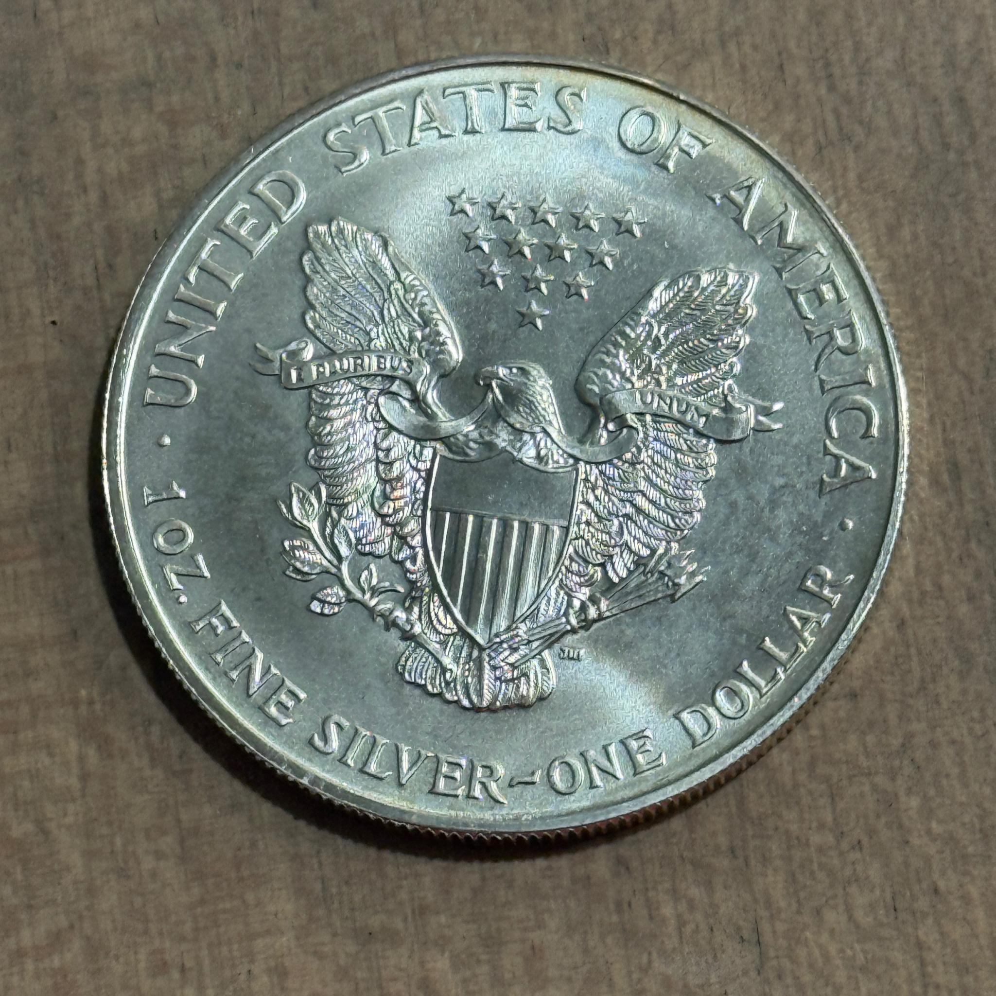 1999 US Silver Eagle Dollar Coin, .999 Fine Silver